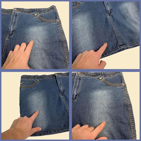 2000s Apollo Jeans 3XL skirt, vintage mini to midi denim stretch skirt - Picture 3 of 8